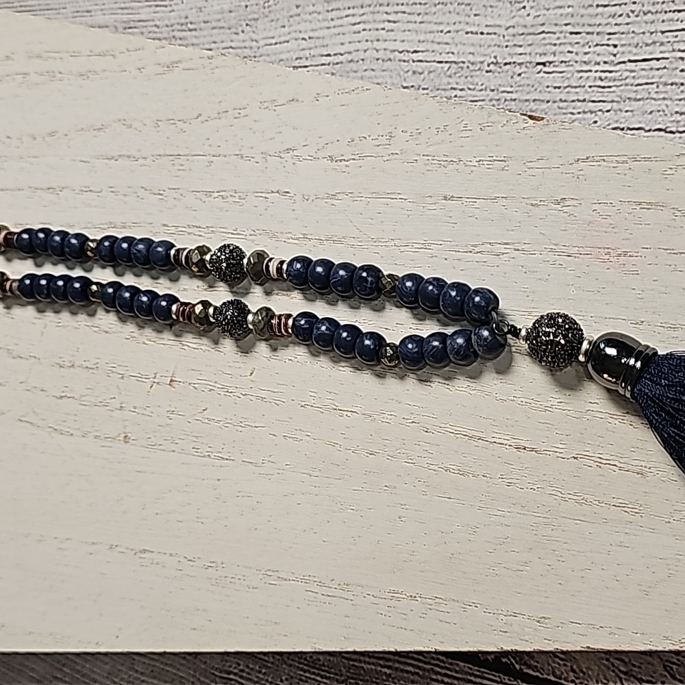 Stella & Dot blue beaded fringe necklace, long necklace - Picture 5 of 6